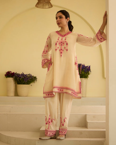 Kora Rose – Dori Embroidered A-Line Suit Set with Short Kurta and Pockets